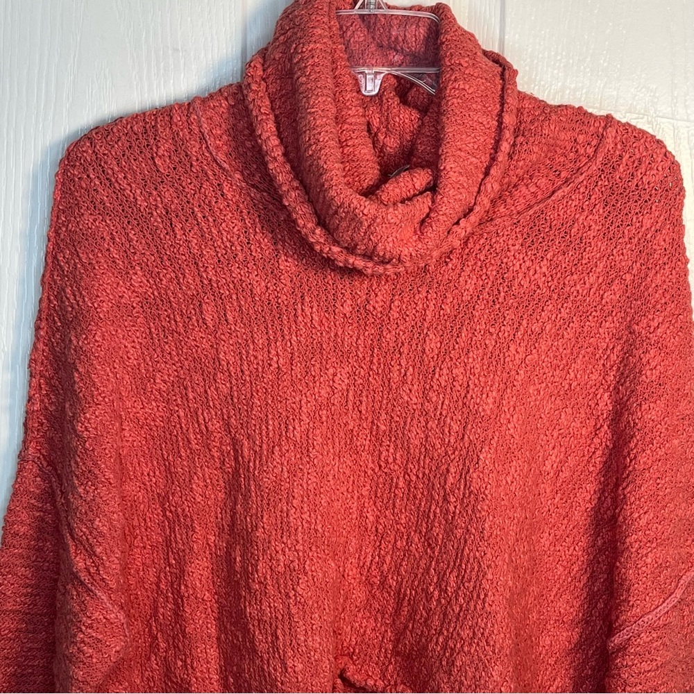 Free People Sz XS The Big Easy Cropped Cowl Neck Sweater In Coral Textured - Picture 3 of 16